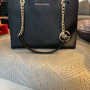 Michael Kors Black and Gold Shoulder Bag with Chain Straps